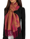 BERRY BRONZE REVERSIBLE PASHMINA SHAWL SCARF IN ABSTRACT FLORAL PRINT