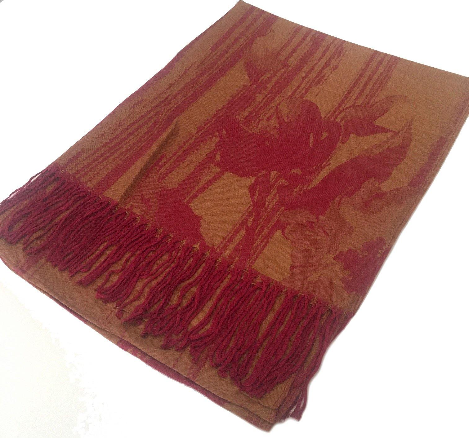 A-SHU BERRY BRONZE REVERSIBLE PASHMINA SHAWL SCARF IN ABSTRACT FLORAL PRINT - A-SHU.CO.UK