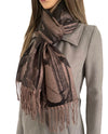 BLACK BRONZE REVERSIBLE PASHMINA SHAWL SCARF IN ABSTRACT FLORAL PRINT