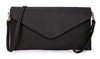 A-SHU BLACK OVER-SIZED ENVELOPE CLUTCH BAG WITH LONG CROSS BODY AND WRISTLET STRAP - A-SHU.CO.UK