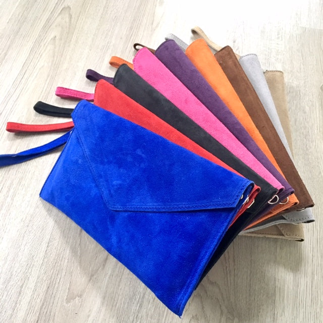 A-SHU GENUINE SUEDE NAVY BLUE OVER-SIZED ENVELOPE CLUTCH BAG / SHOULDER BAG WITH LONG SHOULDER STRAP - A-SHU.CO.UK