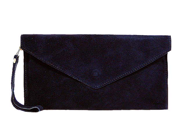 A-SHU GENUINE SUEDE NAVY BLUE OVER-SIZED ENVELOPE CLUTCH BAG / SHOULDER BAG WITH LONG SHOULDER STRAP - A-SHU.CO.UK