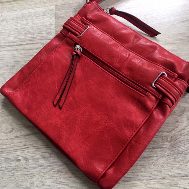 A-SHU LARGE RED MULTI COMPARTMENT CROSS BODY OVER SHOULDER BAG WITH LONG STRAP - A-SHU.CO.UK