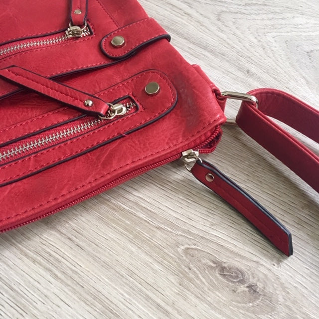 Liz Claiborne Authentic Red Leather Shoulder Bag Handbag Cross Body - Ruby  Lane