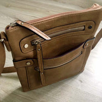 A-SHU LARGE TAUPE MULTI COMPARTMENT CROSSBODY BAG WITH LONG STRAP - A-SHU.CO.UK