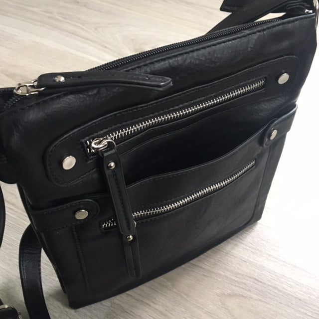 Modapelle - Multi Compartment Leather Crossbody Bag - Tan - Pizazz Boutique