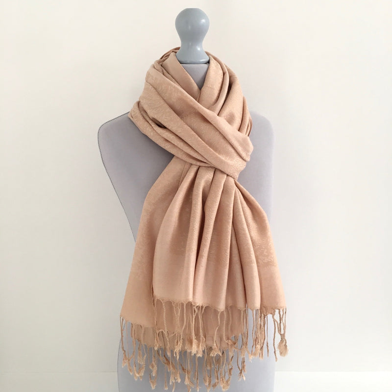 A-SHU ROSE GOLD PAISLEY PRINT REVERSIBLE PASHMINA SHAWL SCARF - A-SHU.CO.UK