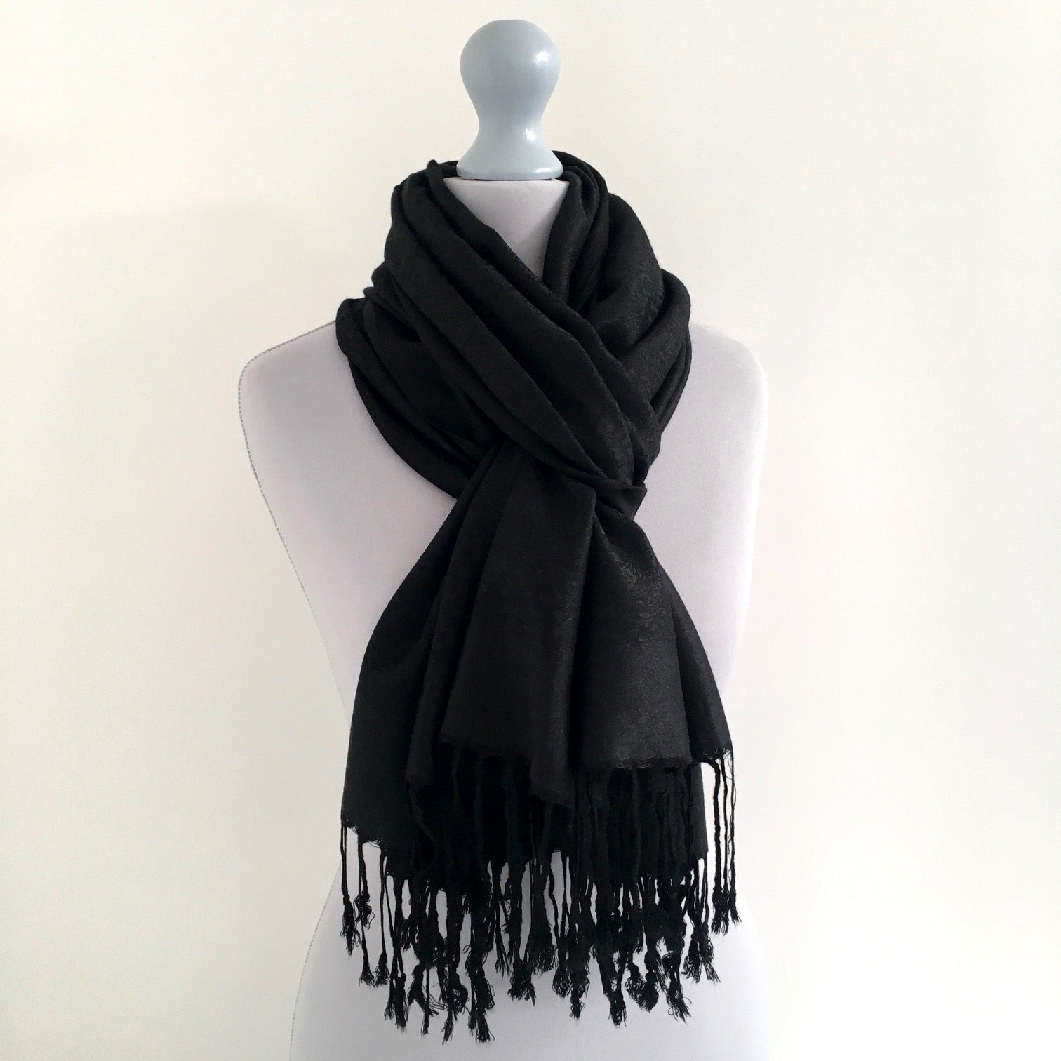 A-SHU BLACK PAISLEY PRINT REVERSIBLE PASHMINA SHAWL SCARF - A-SHU.CO.UK