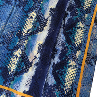 A-SHU LARGE BLUE SNAKESKIN PRINT SHAWL SCARF WITH STRIPE - A-SHU.CO.UK