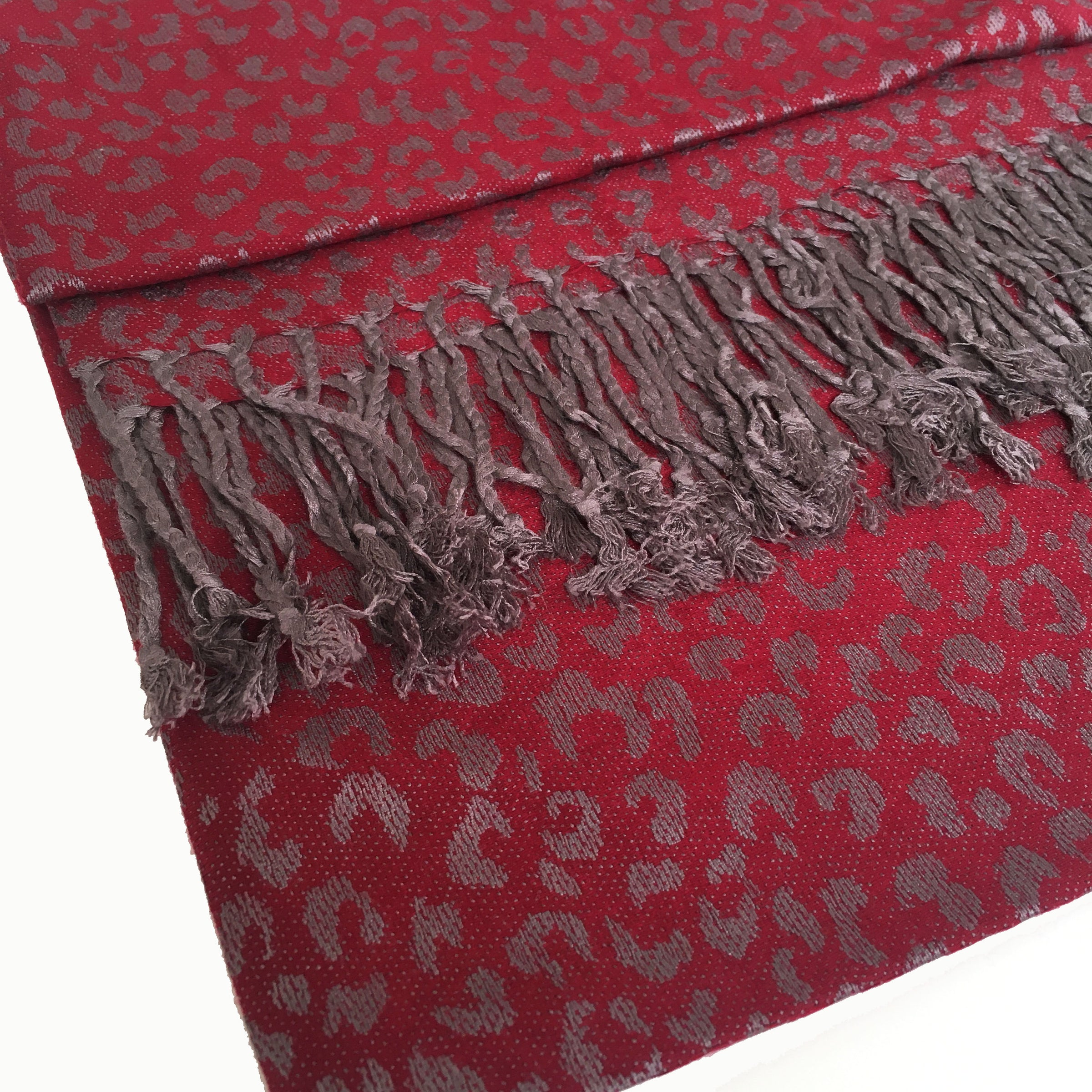 A-SHU MAROON SMALL LEOPARD PRINT REVERSIBLE PASHMINA SHAWL SCARF - A-SHU.CO.UK