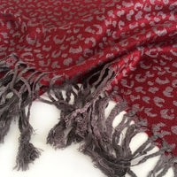 A-SHU MAROON SMALL LEOPARD PRINT REVERSIBLE PASHMINA SHAWL SCARF - A-SHU.CO.UK