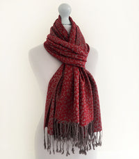 A-SHU MAROON SMALL LEOPARD PRINT REVERSIBLE PASHMINA SHAWL SCARF - A-SHU.CO.UK