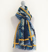 A-SHU LARGE BLUE SNAKESKIN PRINT SHAWL SCARF WITH STRIPE - A-SHU.CO.UK