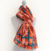 A-SHU LARGE ORANGE SNAKESKIN PRINT SHAWL SCARF WITH STRIPE - A-SHU.CO.UK