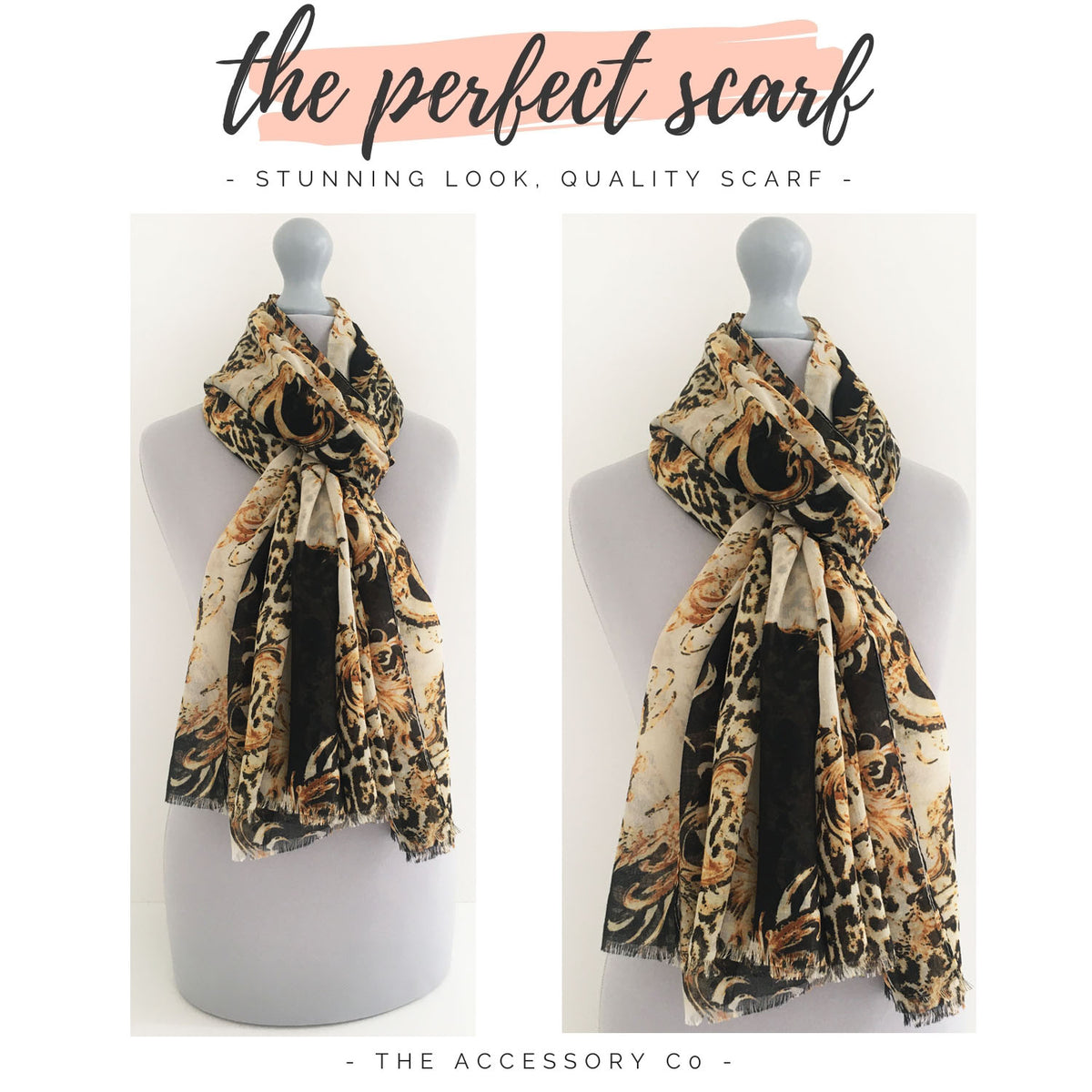 LARGE BLACK VINTAGE LEOPARD PRINT SHAWL SCARF
