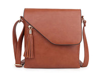 LARGE BROWN TASSEL MULTI COMPARTMENT CROSS BODY SHOULDER BAG WITH LONG STRAP