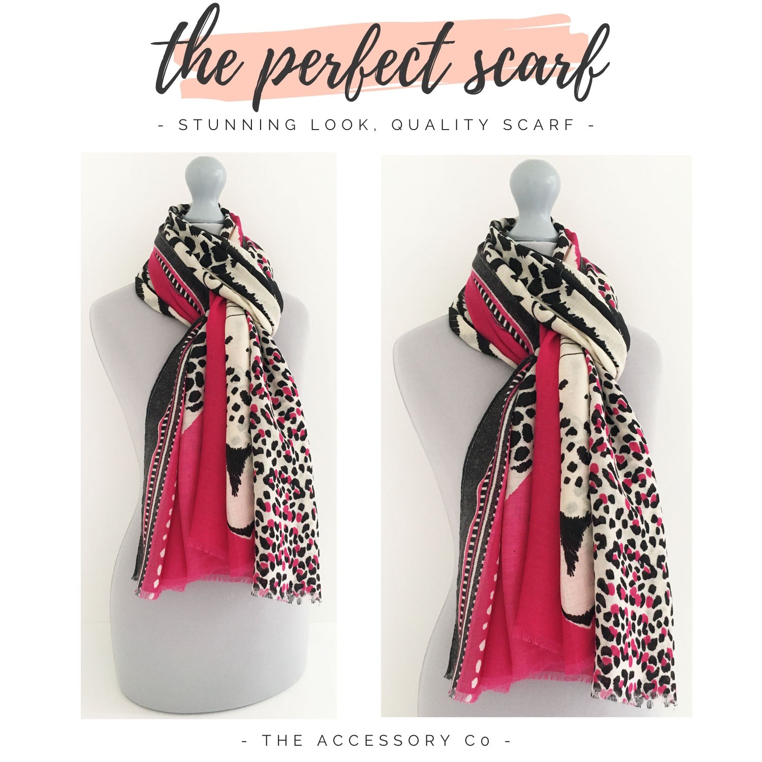 LARGE FUSCHIA PINK COTTON MIX TIGER AND LEOPARD PRINT SHAWL SCARF