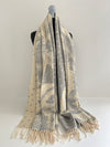 LARGE CREAM CASHMERE FEATHER PRINT REVERSIBLE WINTER SHAWL BLANKET SCARF