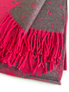 LARGE FUCHSIA CASHMERE FEATHER PRINT REVERSIBLE WINTER SHAWL BLANKET SCARF