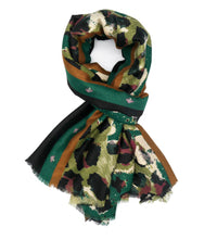 LARGE GREEN CAMEO LEOPARD PRINT SCARF