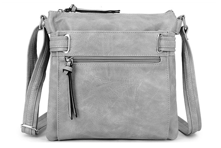 LARGE LIGHT GREY MULTI COMPARTMENT CROSS BODY OVER SHOULDER BAG WITH LONG STRAP
