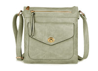 LARGE LIGHT GREY TURN LOCK MULTI COMPARTMENT CROSS BODY SHOULDER BAG WITH LONG STRAP