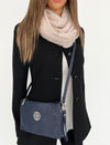 LARGE MULTI-COMPARTMENT CROSS-BODY PURSE BAG WITH WRIST AND LONG STRAPS - NAVY BLUE