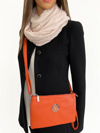 LARGE MULTI-COMPARTMENT CROSS-BODY PURSE BAG WITH WRIST AND LONG STRAPS - ORANGE