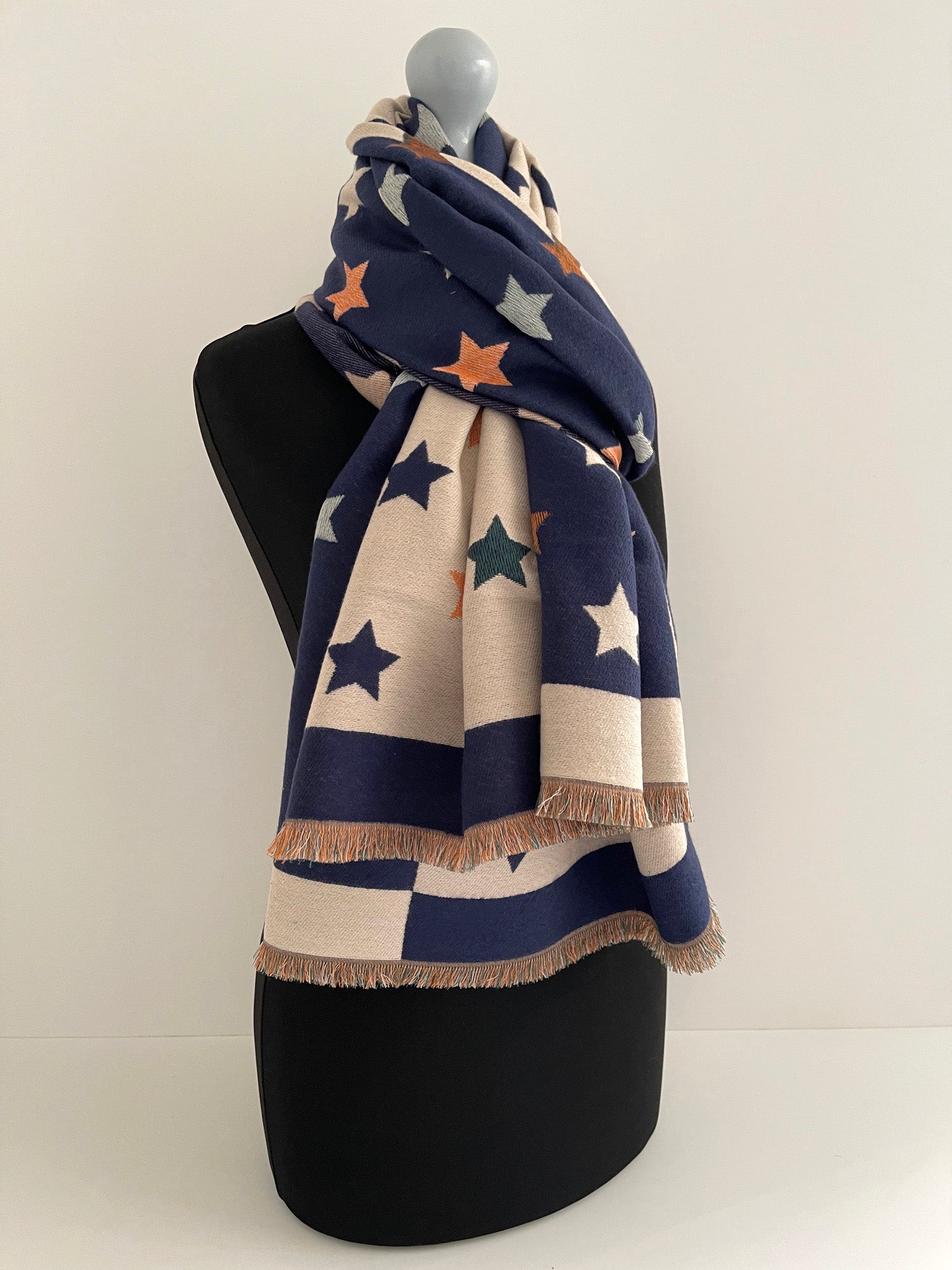 Blue and best sale white blanket scarf