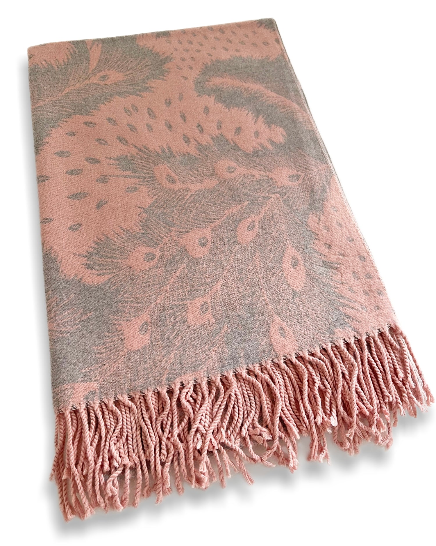 LARGE PINK CASHMERE FEATHER PRINT REVERSIBLE WINTER SHAWL BLANKET SCARF