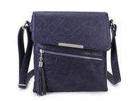 LARGE TASSEL MULTI COMPARTMENT CROSS BODY SHOULDER BAG WITH LONG STRAP - NAVY BLUE