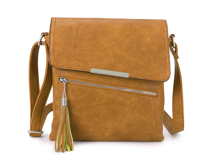 LARGE TASSEL MULTI COMPARTMENT CROSS BODY SHOULDER BAG WITH LONG STRAP - YELLOW