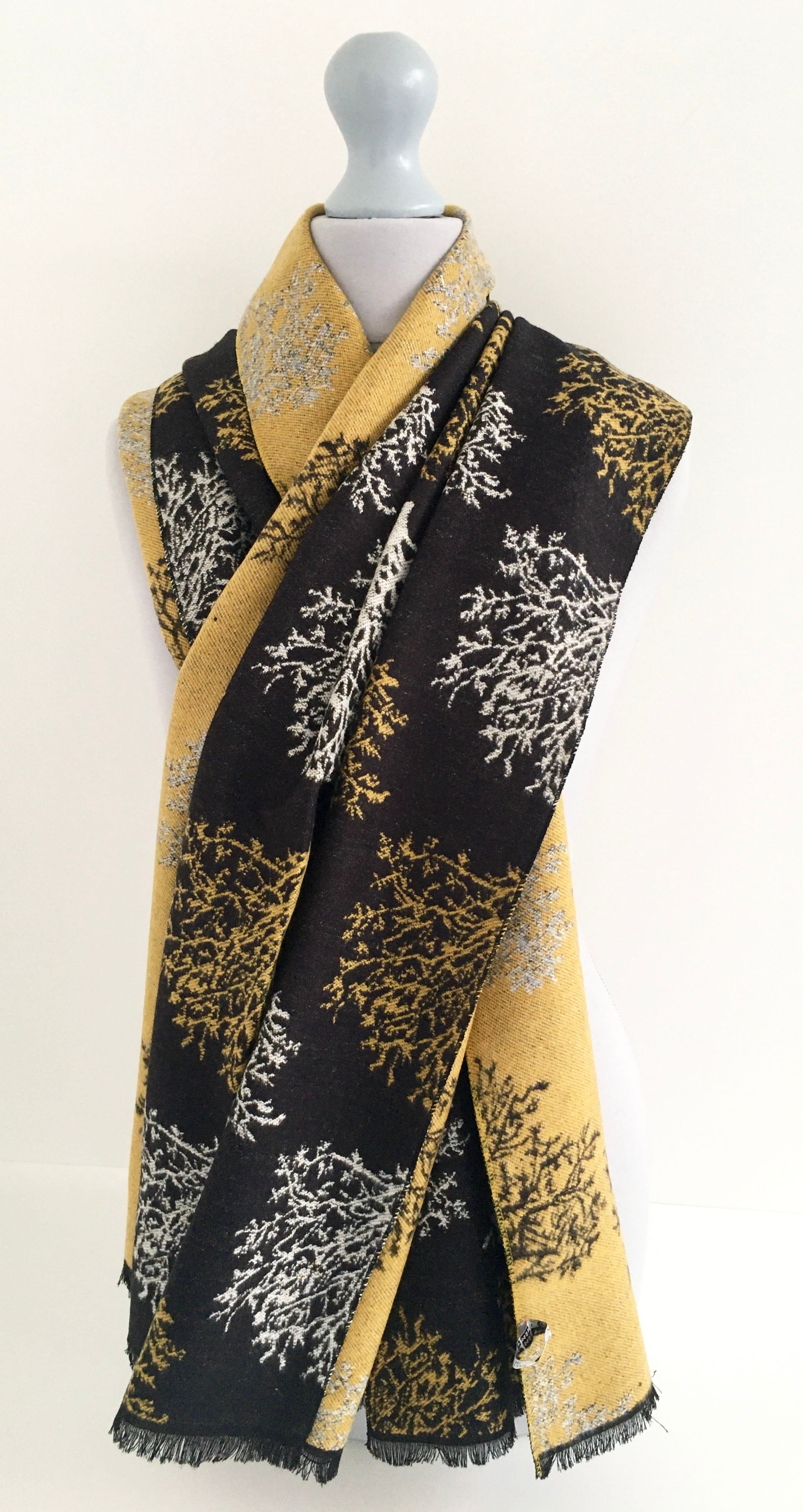 A SHU LARGE THICK BLACK TREE REVERSIBLE WINTER SHAWL BLANKET SCARF A SHU.CO.UK