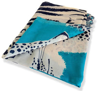 LARGE TURQUOISE BLUE TIGER AND LEOPARD PRINT SHAWL SCARF