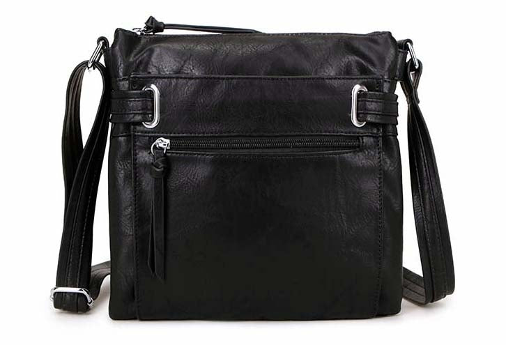 A-SHU LARGE BLACK MULTI COMPARTMENT CROSS BODY OVER SHOULDER BAG WITH LONG STRAP - A-SHU.CO.UK