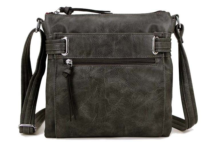 A-SHU LARGE GREY MULTI COMPARTMENT CROSS BODY OVER SHOULDER BAG WITH LONG STRAP - A-SHU.CO.UK