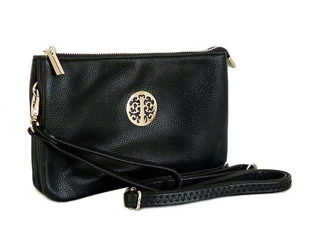 A-SHU LARGE MULTI-COMPARTMENT CROSS-BODY PURSE BAG WITH WRIST AND LONG STRAPS - BLACK - A-SHU.CO.UK