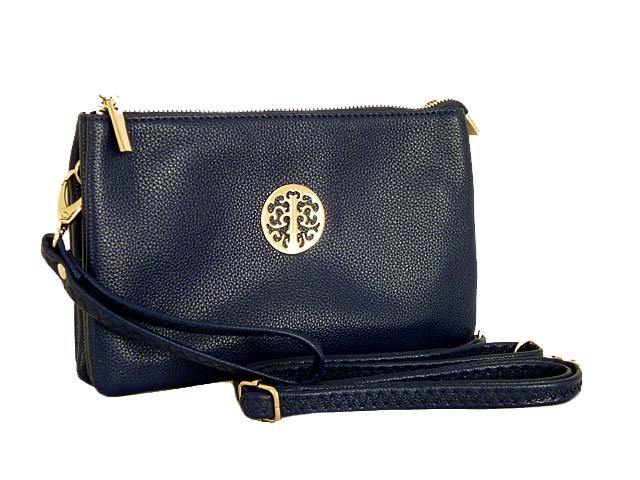 A-SHU LARGE MULTI-COMPARTMENT CROSS-BODY PURSE BAG WITH WRIST AND LONG STRAPS - NAVY BLUE - A-SHU.CO.UK