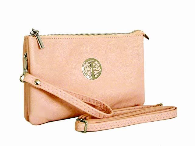 A-SHU LARGE MULTI-COMPARTMENT CROSS-BODY PURSE BAG WITH WRIST AND LONG STRAPS - PINK - A-SHU.CO.UK