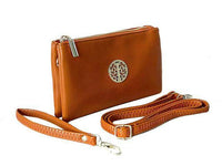 A-SHU LARGE MULTI-COMPARTMENT CROSS-BODY PURSE BAG WITH WRIST AND LONG STRAPS - TAN - A-SHU.CO.UK