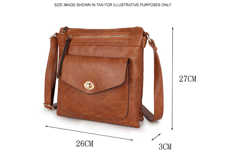 A SHU LARGE TAUPE BEIGE TURN LOCK MULTI COMPARTMENT CROSS BODY BAG