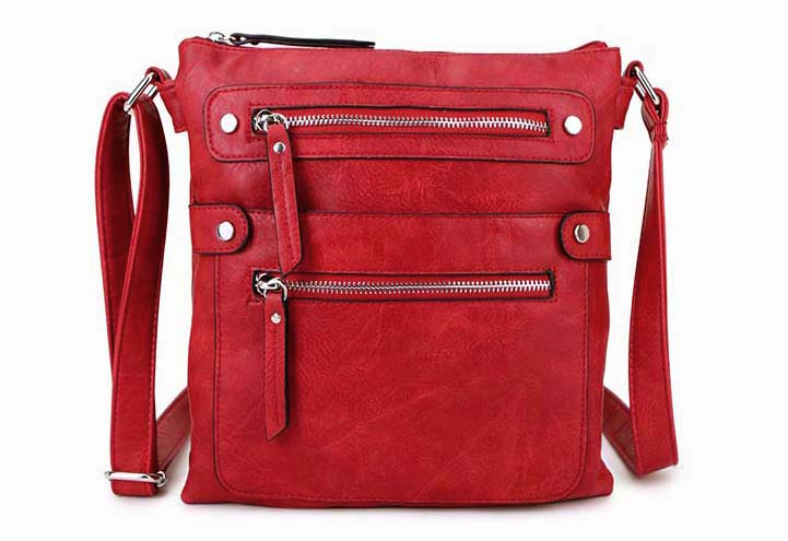 A-SHU LARGE RED MULTI COMPARTMENT CROSSBODY BAG WITH LONG STRAP - A-SHU.CO.UK