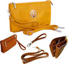 LARGE MULTI-COMPARTMENT CROSS-BODY PURSE BAG WITH WRIST AND LONG STRAPS - DEEP YELLOW