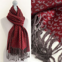 A-SHU MAROON SMALL LEOPARD PRINT REVERSIBLE PASHMINA SHAWL SCARF - A-SHU.CO.UK