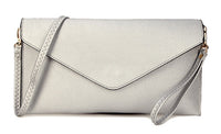 A-SHU METALLIC SILVER OVER-SIZED ENVELOPE CLUTCH BAG WITH LONG CROSS BODY AND WRISTLET STRAP - A-SHU.CO.UK