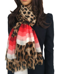 LARGE LEOPARD PRINT SHAWL SCARF WITH RED STRIPES