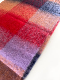 RED CHECKED WOOL RAINBOW BLANKET SCARF OVERSIZED WINTER SHAWL WRAP