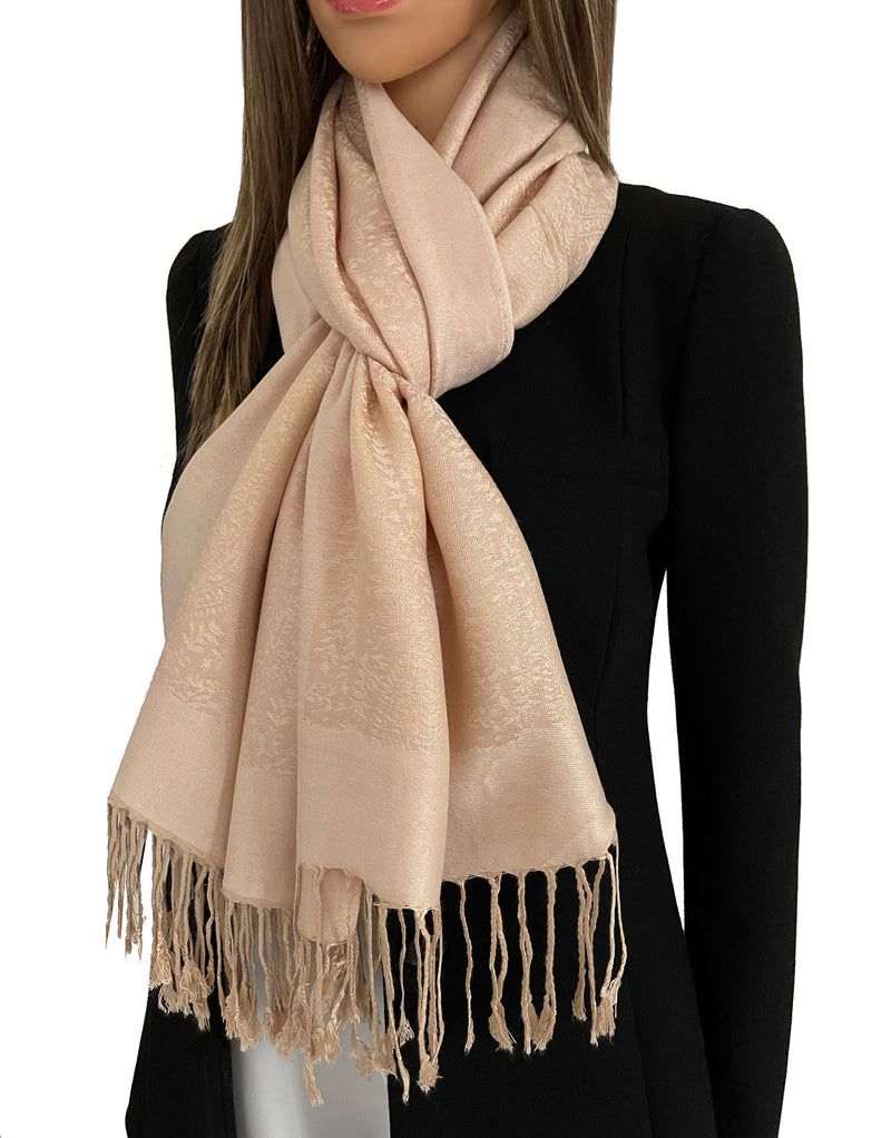 ROSE GOLD PAISLEY PRINT REVERSIBLE PASHMINA SHAWL SCARF