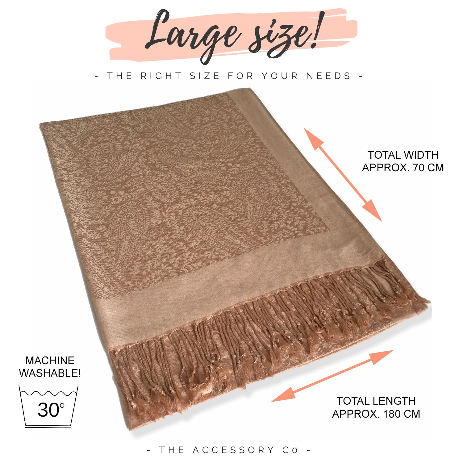 ROSE GOLD PAISLEY PRINT REVERSIBLE PASHMINA SHAWL SCARF