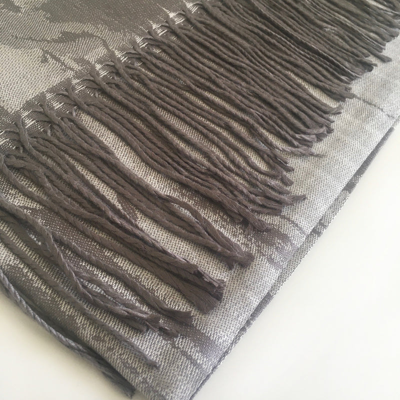 A-SHU SILVER GREY REVERSIBLE PASHMINA SHAWL SCARF IN ABSTRACT FLORAL PRINT - A-SHU.CO.UK
